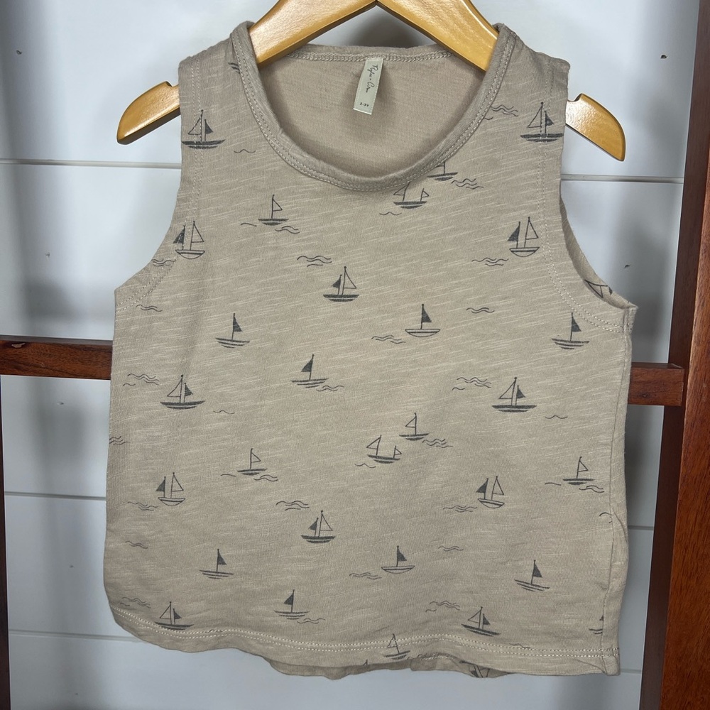 Rylee+Cru - Sailboat Print Kids Tank Top - Tan